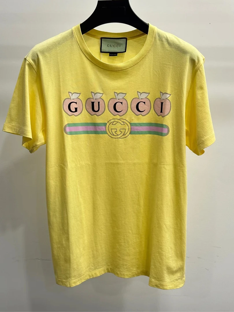 GUCCI/古驰黄色字母图案印花圆领套头短袖T恤XXS码未使用无附件