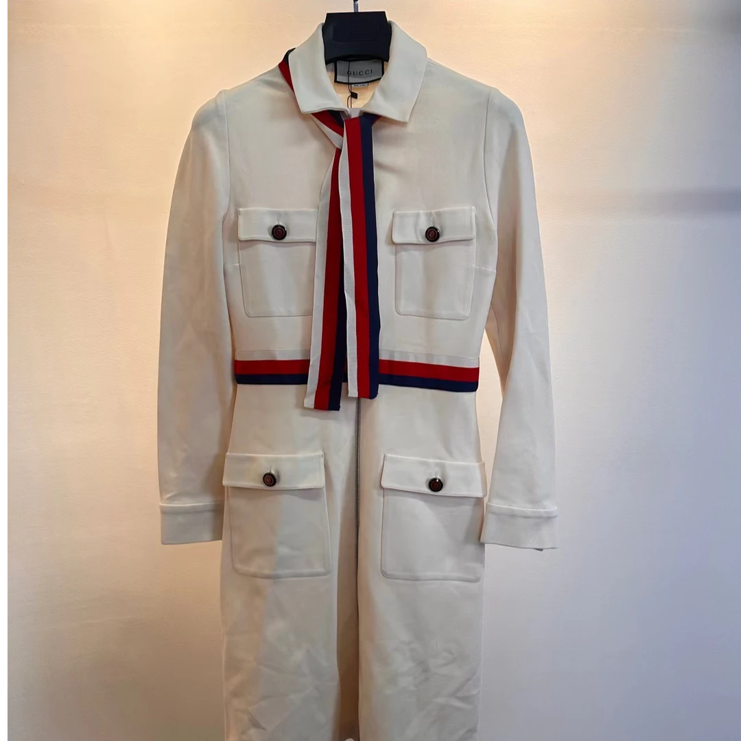 GUCCI/古驰 白色 蝴蝶结长袖连衣裙 L码 95新