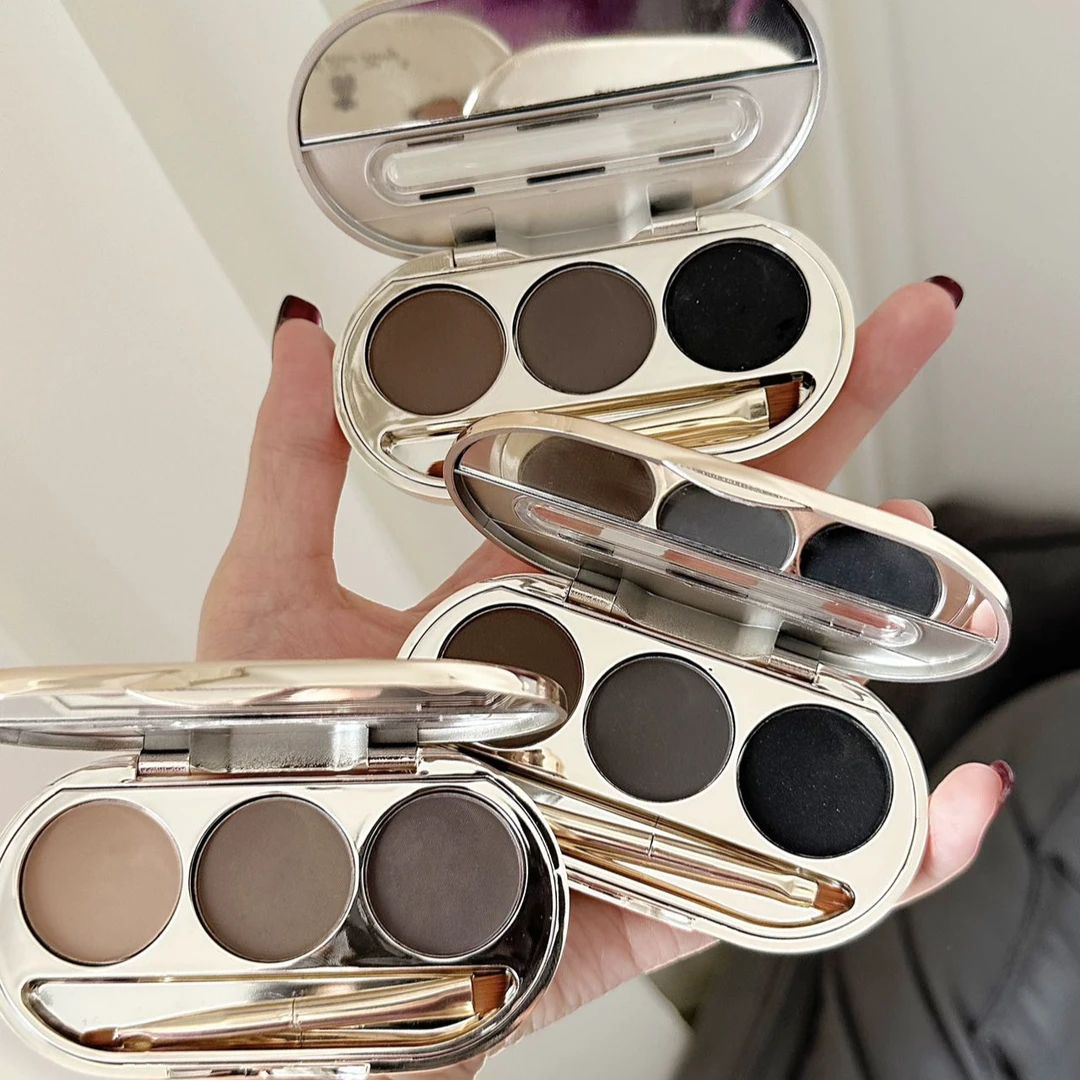 小鱼推荐三色眉粉防水持久不晕染五金女孩上色不脱妆眉笔染眉眉膏