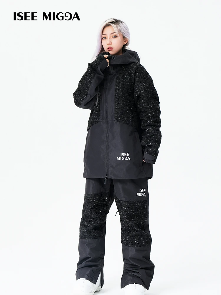 ISEEMIGGA新款黑色【满天星】滑雪服小香风雪服 3L冲锋衣男女同款