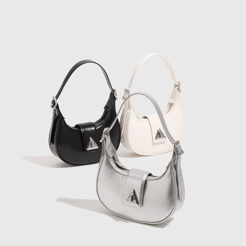 CHARLIE&KELLI2024包包女银色复古腋下包法式高级手提斜挎包包