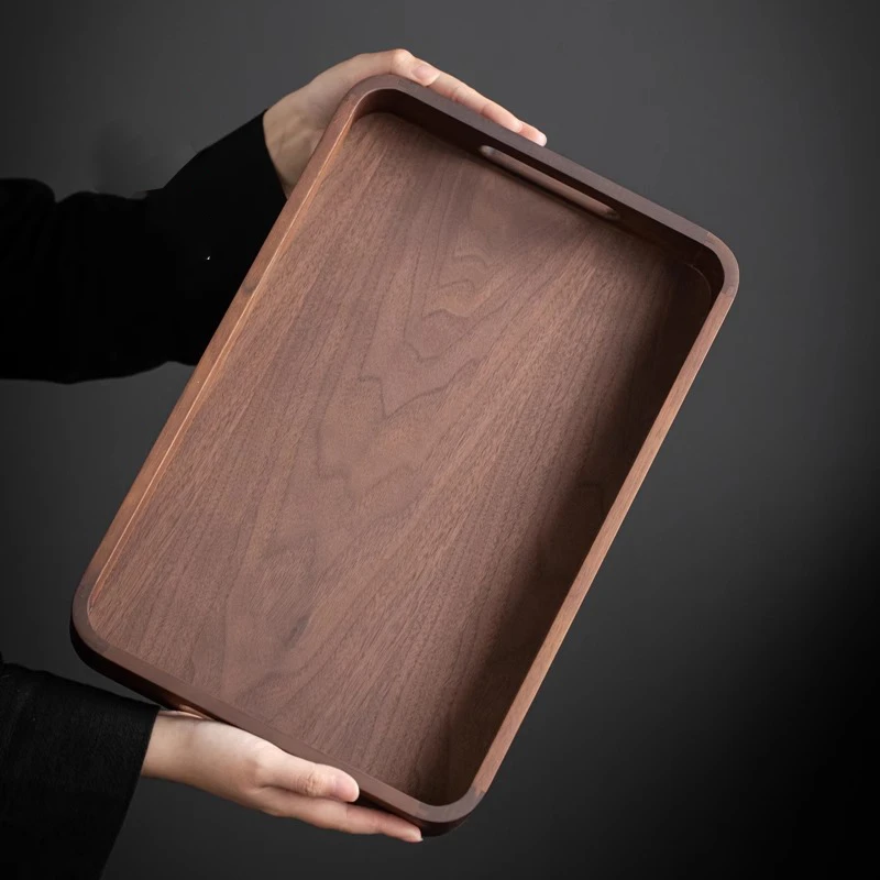 南美胡桃木圆角托盘新中式简约实木茶托木质茶盘干果水果盘长方形