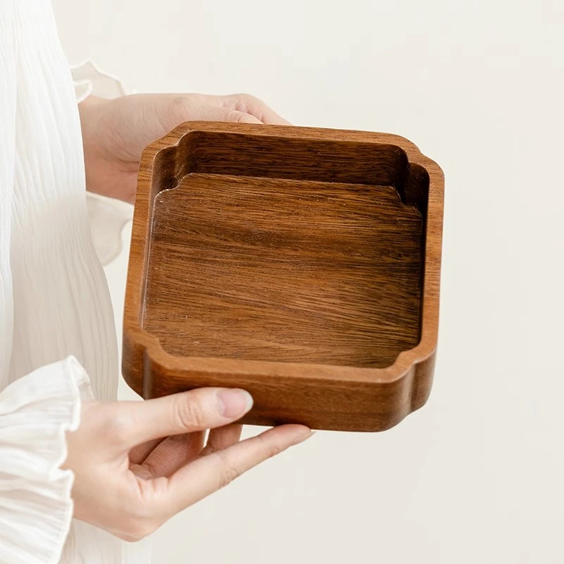 胡桃木实木方钵新中式干果盘木制盘子水果盘点心盘糕点盘壶承托盘