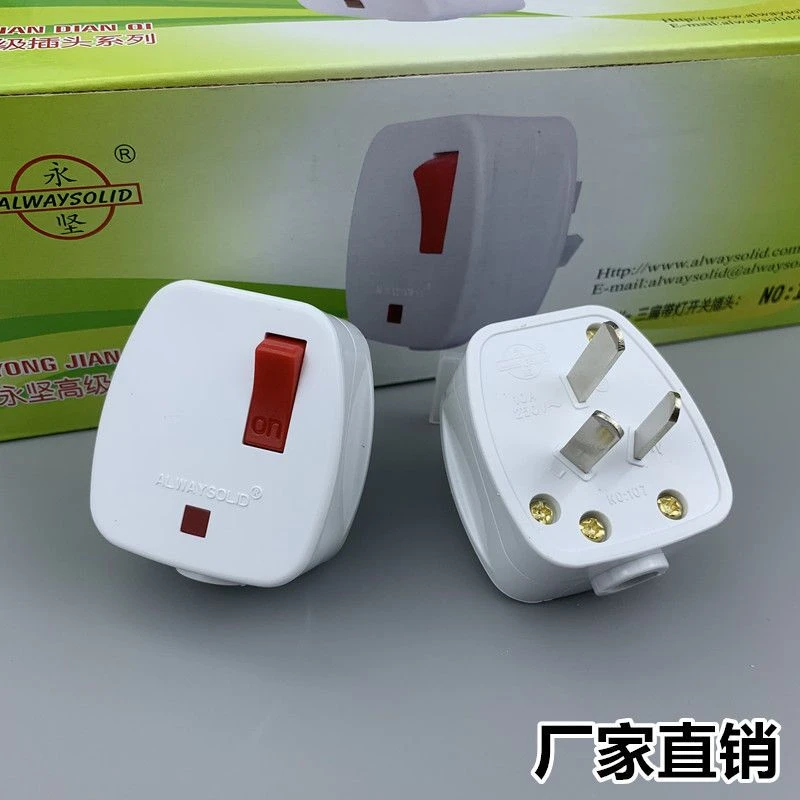 永坚插头带开关 家用三脚国标插头大功率10A三角三孔组装线电源头