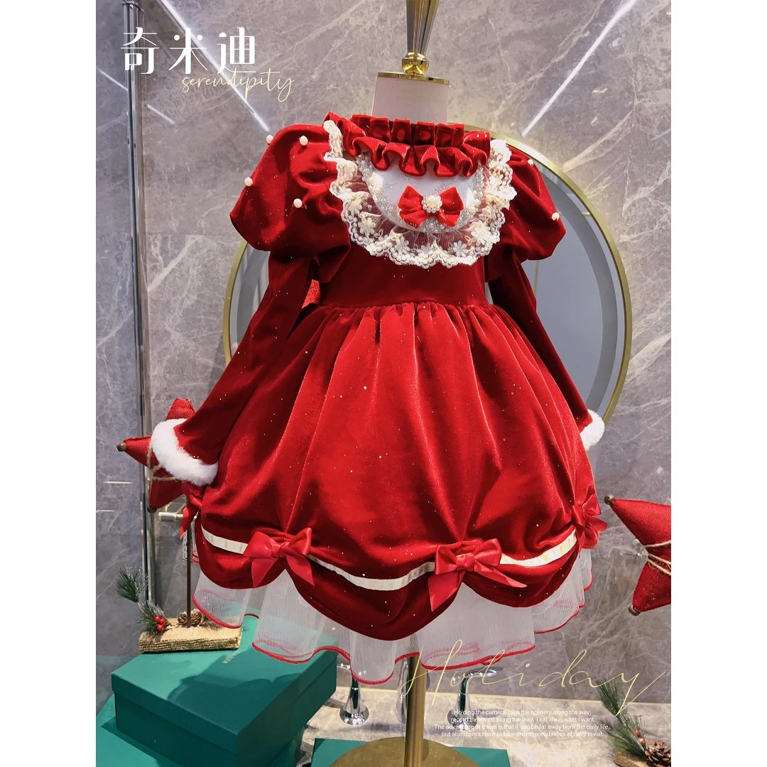 【丝绒蛋糕】奇米迪女童加绒公主裙礼服年服2022冬装新款49247