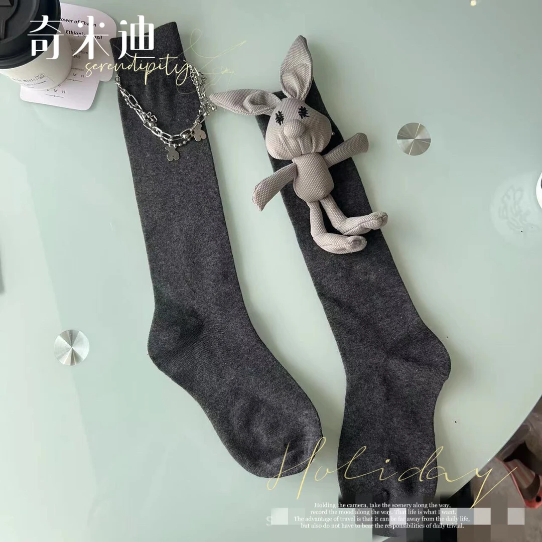 奇米迪女童秋冬过膝中筒袜可爱袜子儿童纯色透气长筒袜230808