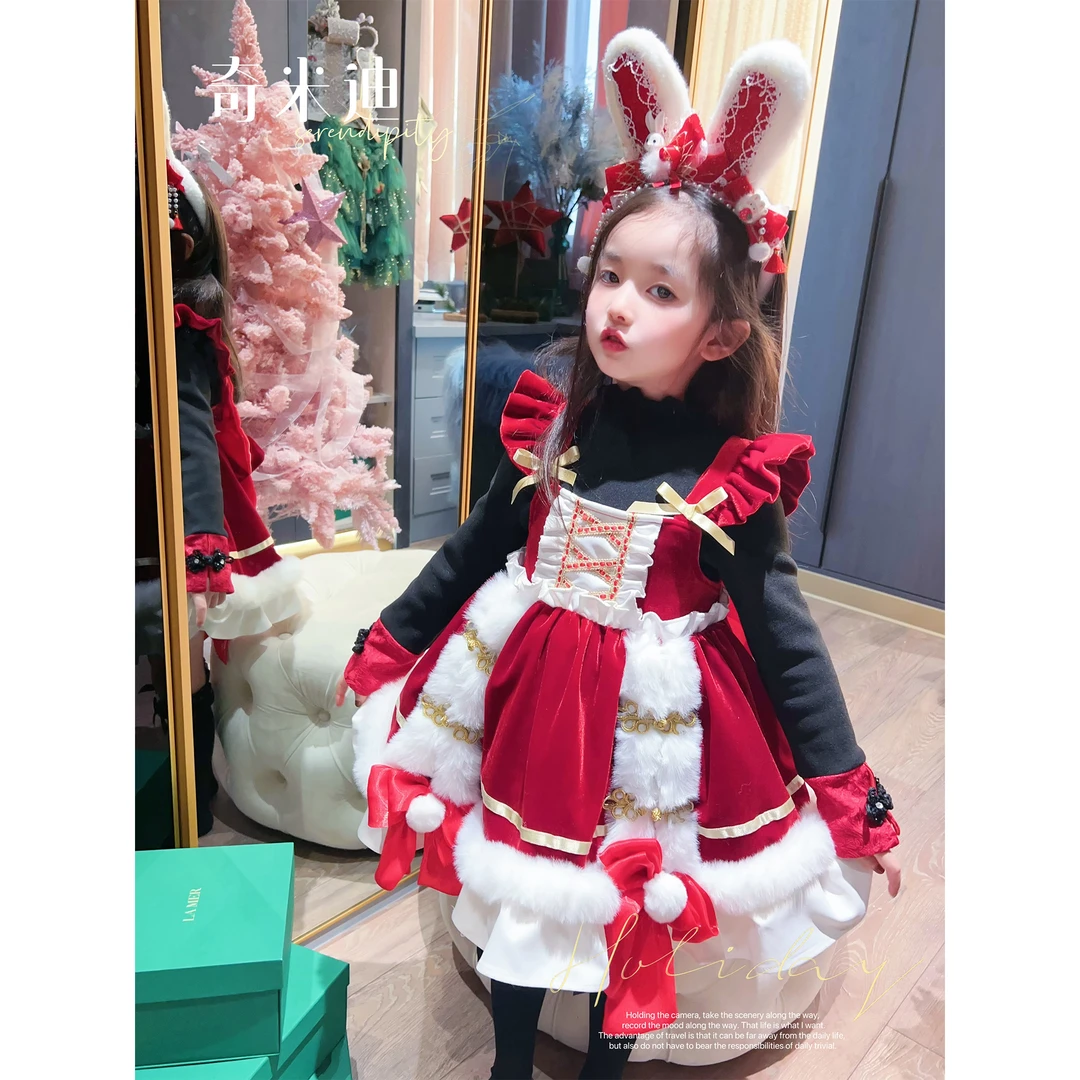 奇米迪女童洋气加绒公主裙冬季长袖礼服连衣裙