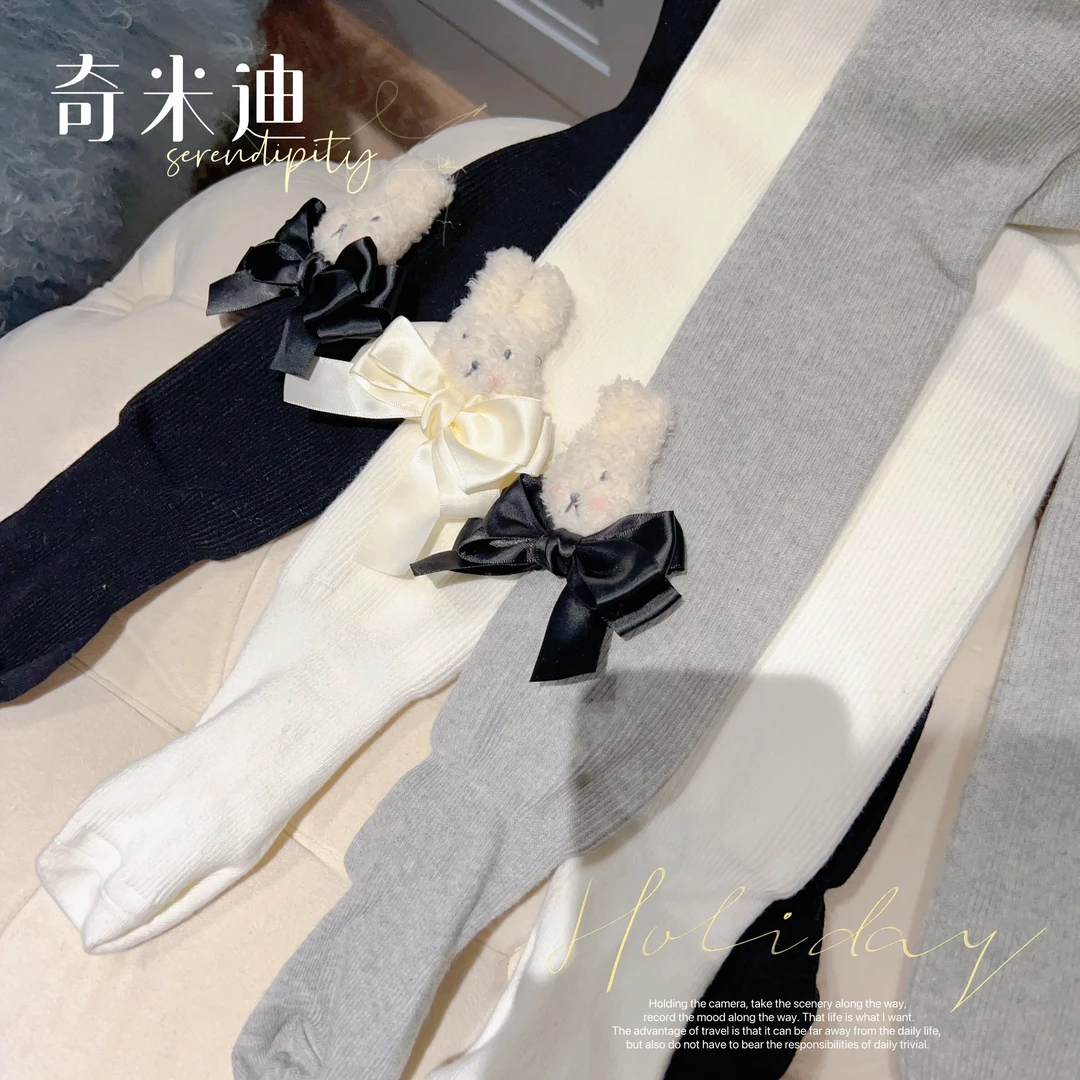 奇米迪女童加绒加厚可爱连裤袜冬装新款白色打底袜231103
