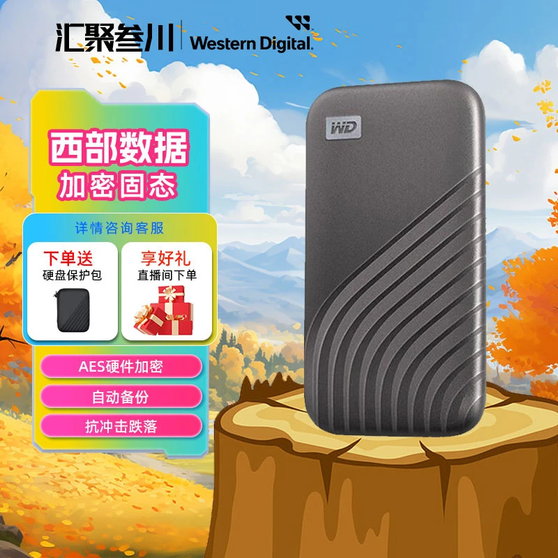 WD/西部数据MyPassport随行版 移动固态硬盘加密版高速超薄Type-c