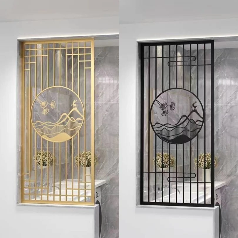 现代简约轻奢入户客厅玄关新中式屏风隔断洗漱台干区雕花镂空装饰