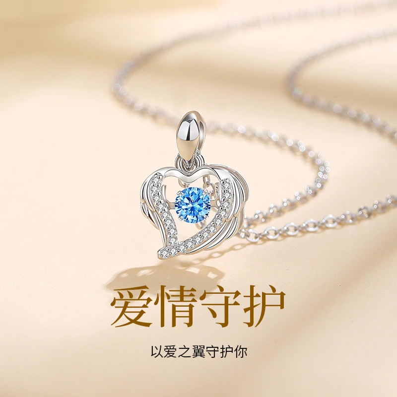 坠链均足银合成锆石 足银项链女锁骨链时尚首饰品女吊坠心形项链