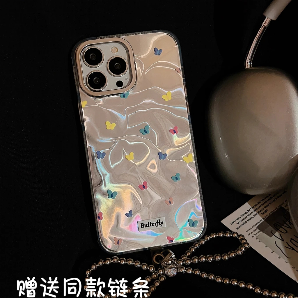 水波纹彩色蝴蝶14ProMax苹果15手机壳iPhone13适用12挂件14散热壳