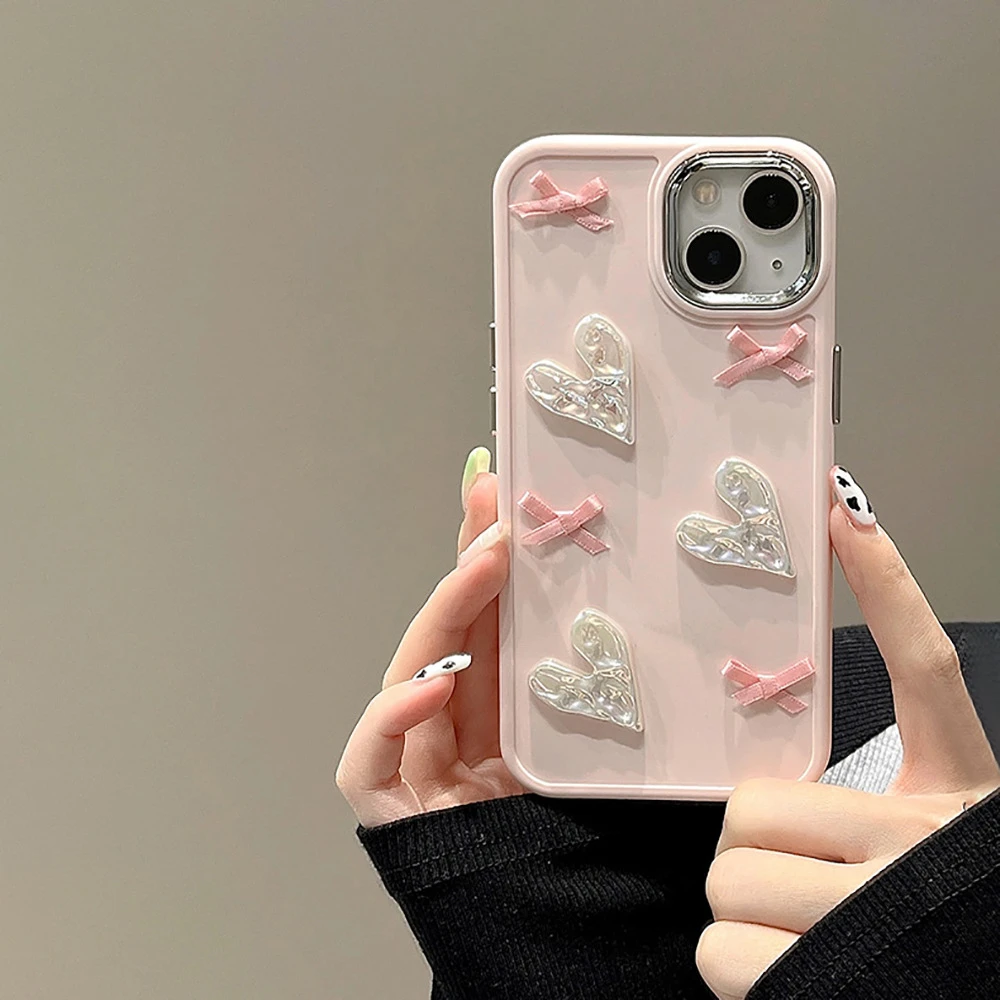 粉色爱心蝴蝶结14promax苹果Xs手机壳iphone13立体镭射11适用12软