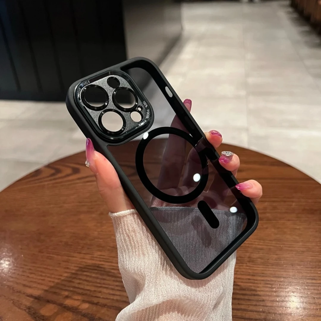 适用于苹果15Promax手机壳简约磁吸透明精孔iPhone14pro 12保护套