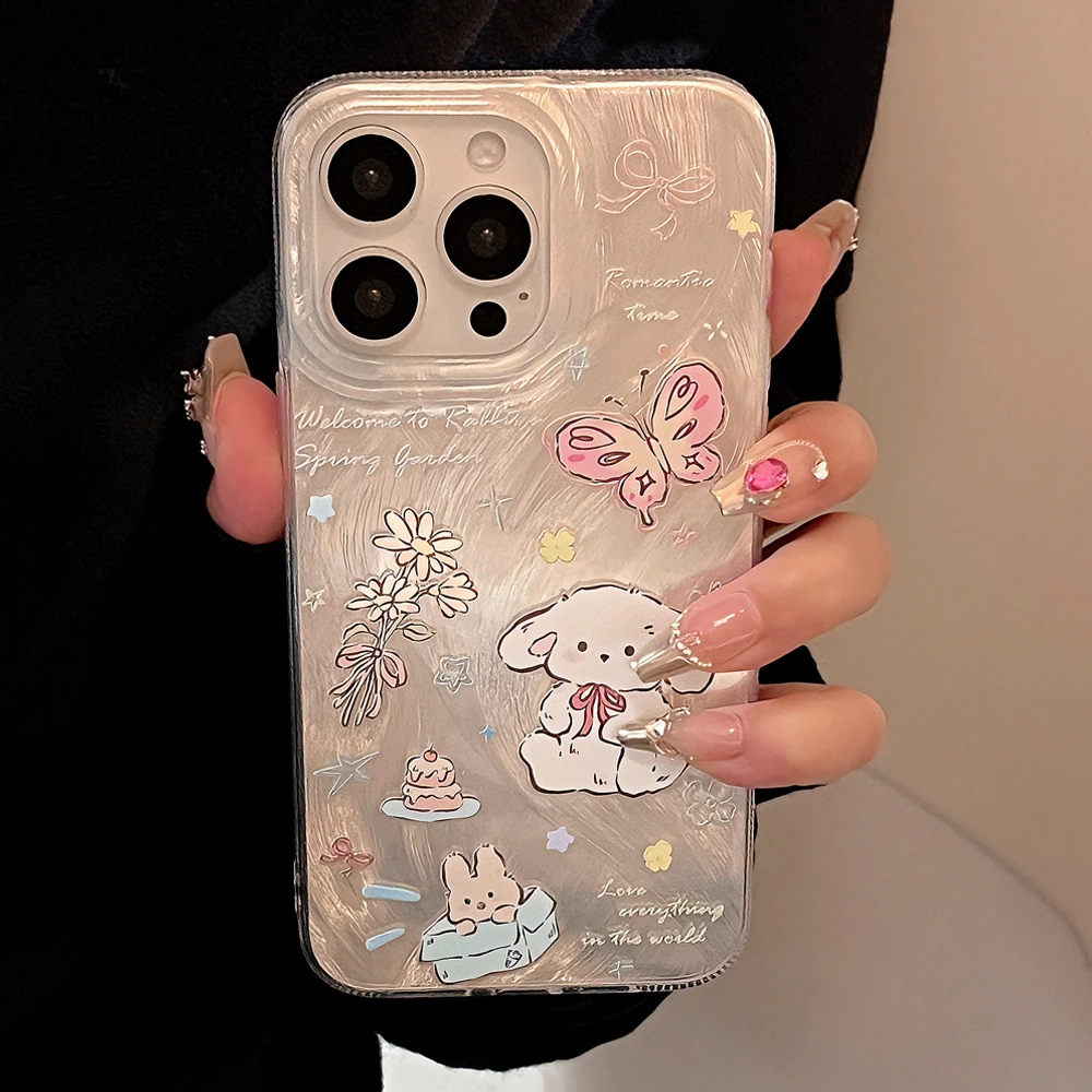 羽纱ins花朵兔兔手机壳适用14苹果15pro max小清新iphone13软萌12
