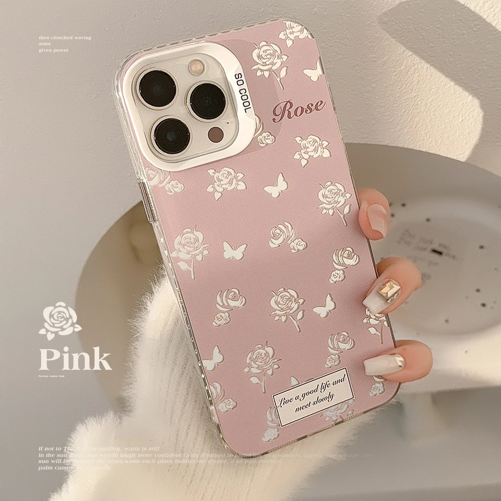 超仙ins粉色玫瑰iphone15适用14Pro max手机壳12苹果13镭射11防摔