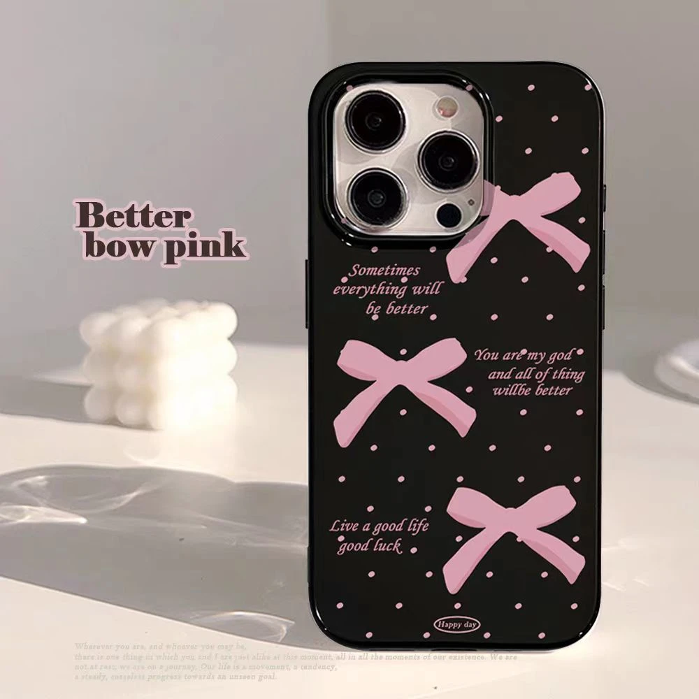 粉点蝴蝶结适用iphone14promax苹果13手机壳12硅胶11全包14软壳