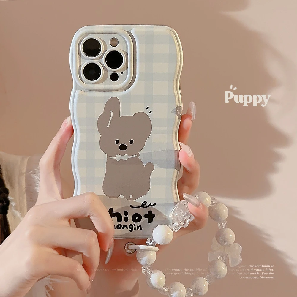 韩风小狗适用苹果iphone14手机壳13promax镂空格纹11电镀个性12软