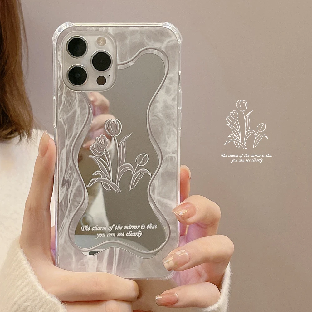 冷淡风花朵镜面13pro max苹果iphone14手机壳12套11女8plus适用X