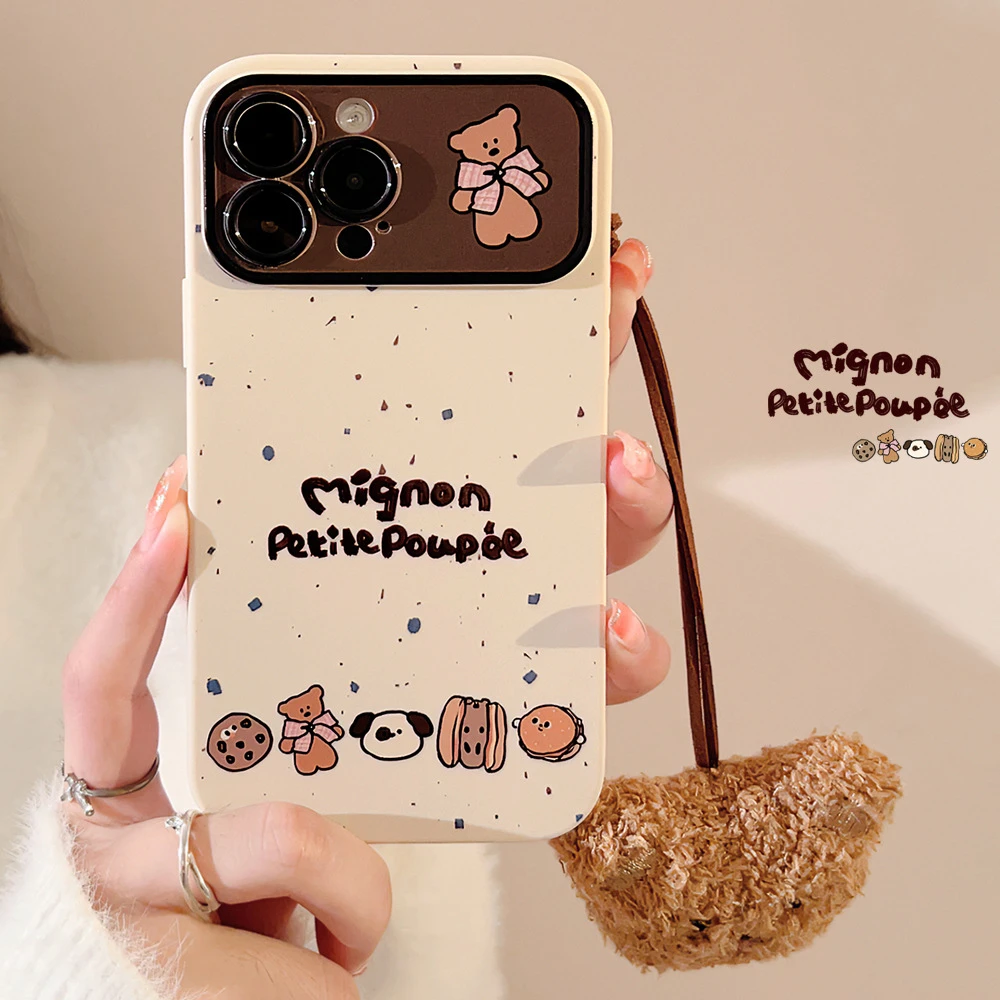 毛绒小熊挂绳适用iphone14苹果15手机壳13promax全包11可爱XR软套