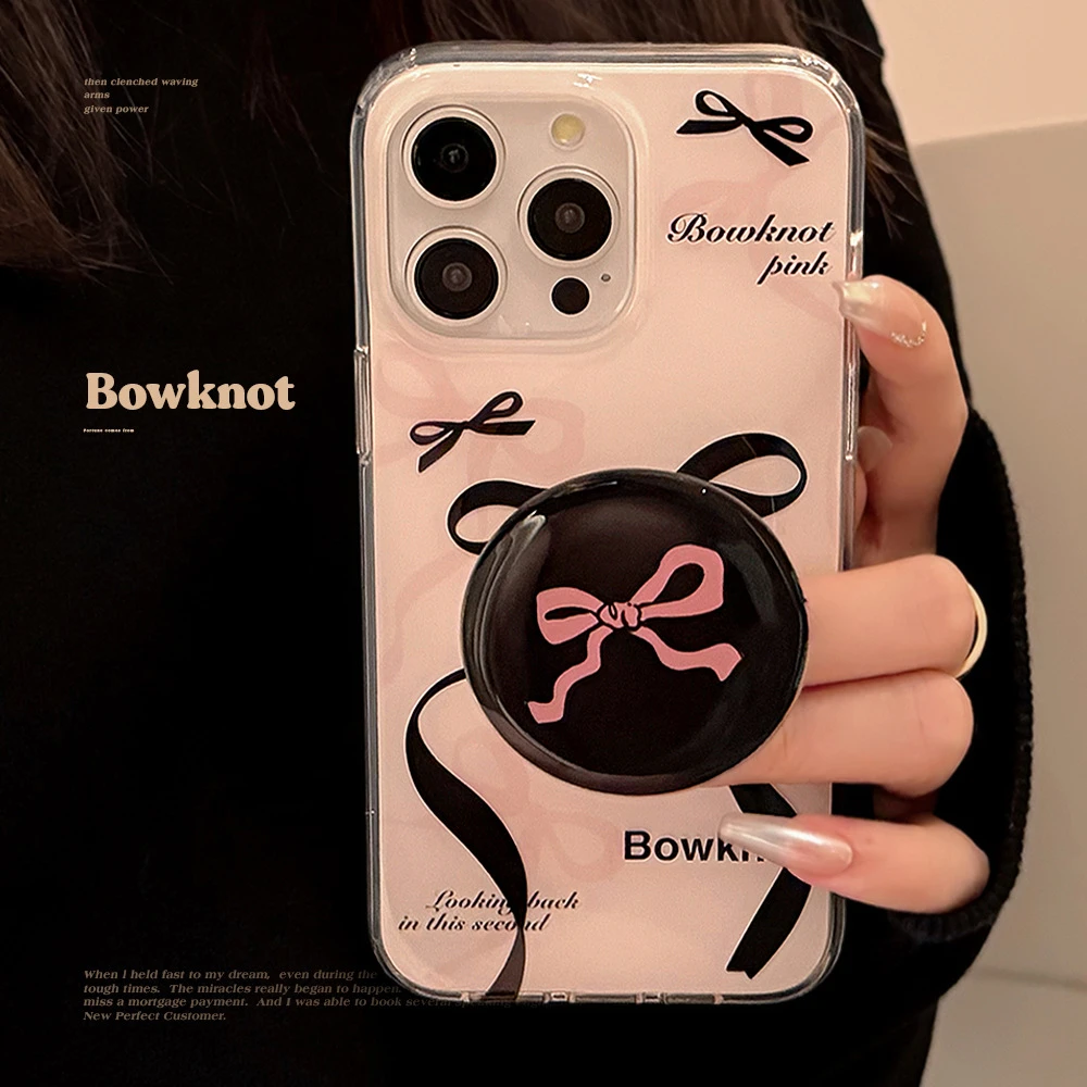 双层印花蝴蝶结支架手机壳12适用14苹果15promax软iphone13甜酷11