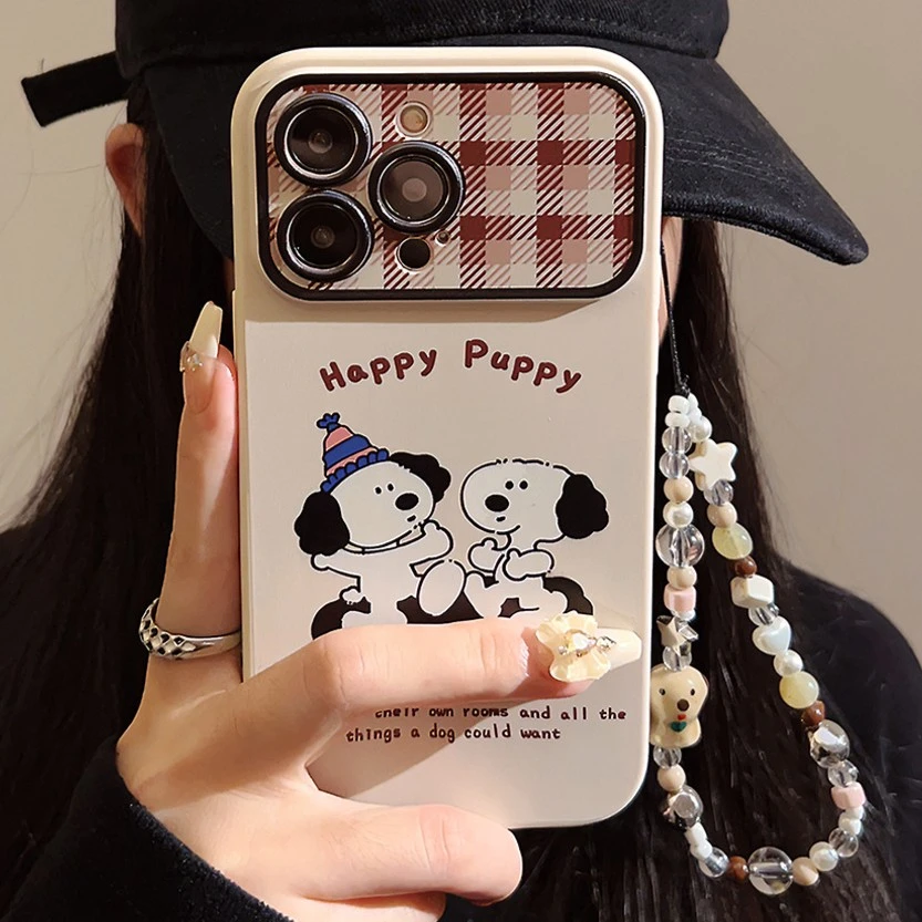 红格子小狗全包适用iphone13苹果15手机壳14promax软套11小众挂绳