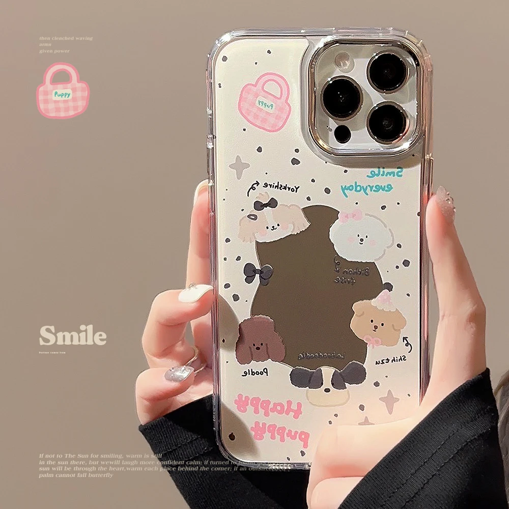 甜美ins小狗iphone15适用14pro max苹果手机壳13电镀镜面11原创12