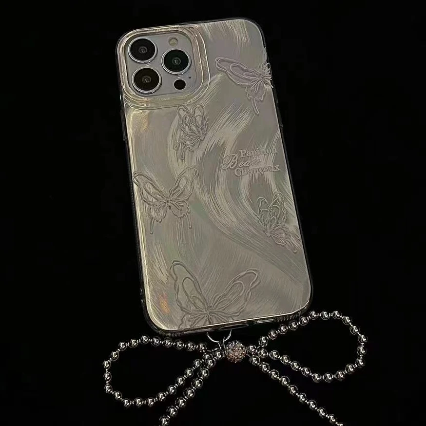 高级感线条蝴蝶IMD手机壳适用14苹果15pro max高级iphone13羽纱12
