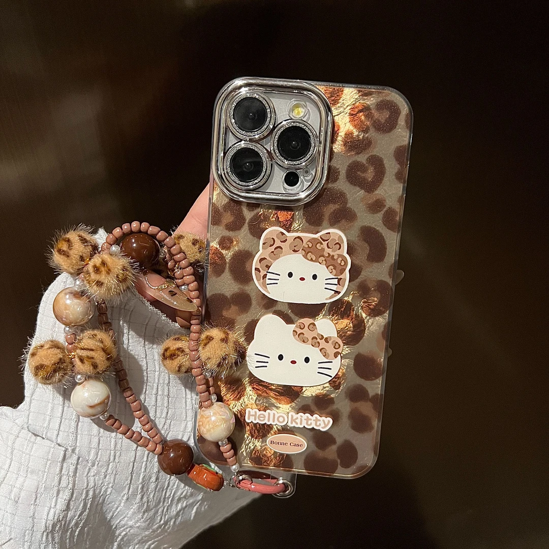 秋冬复古轻奢豹纹猫咪16手机壳苹果15ProMax全包13适用12手绳11硬