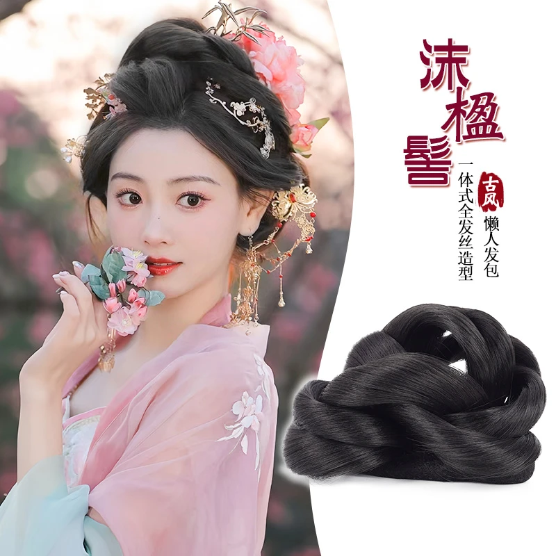汉服假发古风发包盘发发髻古装明制唐风造型头饰女牛角包两侧垫发