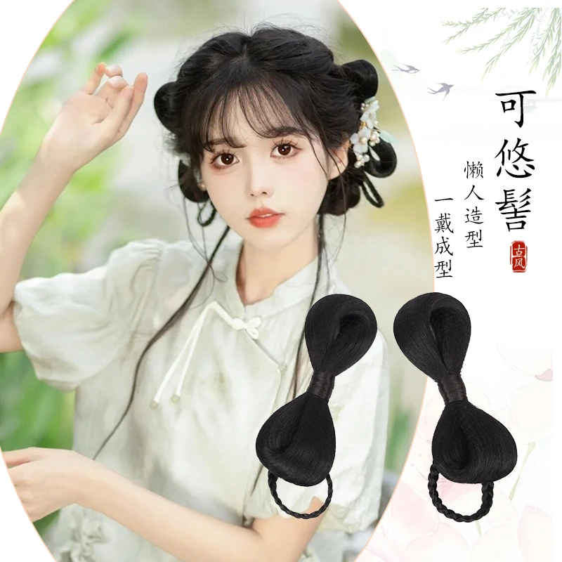 古装汉服假发一体式蝴蝶结发包懒人盘发发髻古风明制日常垫发发饰