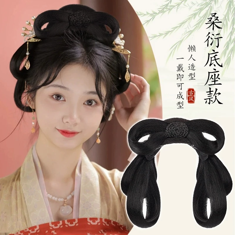 汉服假发一体式古装发髻盘发造型古风宋制发包垫发牛角包头饰