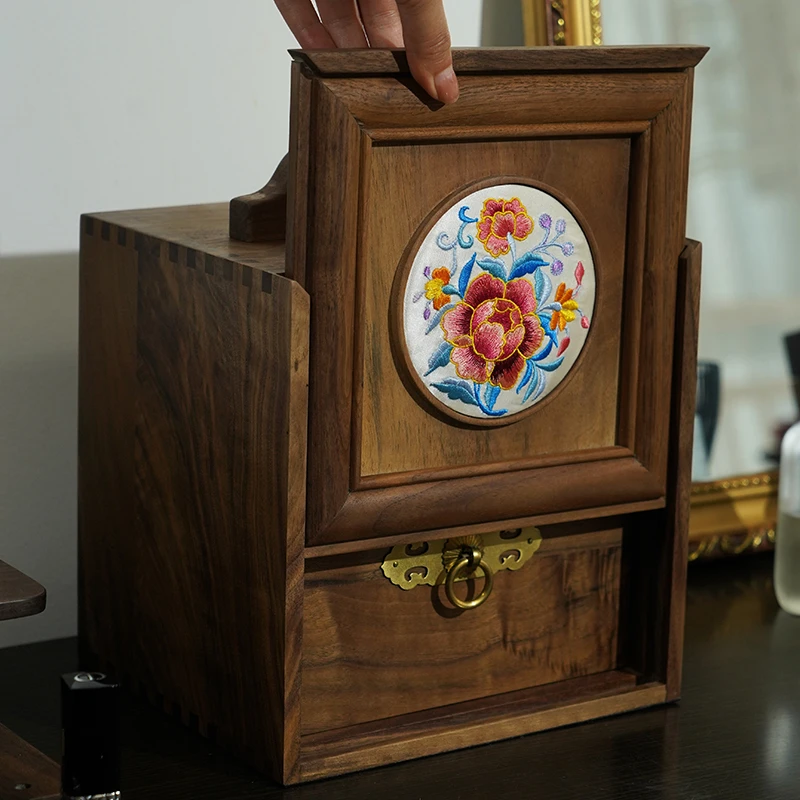 北美黑胡桃创意大容量收纳盒实木中式文玩首饰复古木质抽屉收纳盒