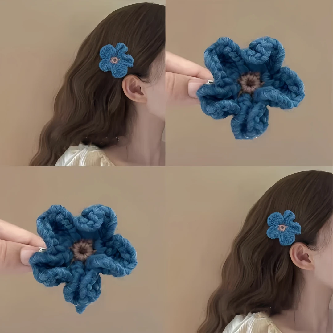 文艺钩针花朵鸭嘴夹可爱侧边夹秋冬网红气质简约发夹百搭复古发饰