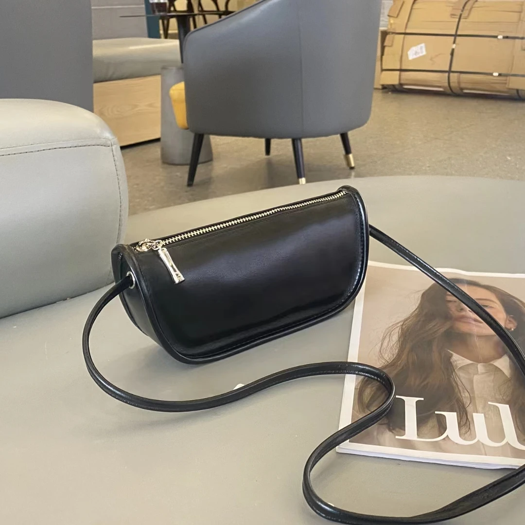 时尚百搭女士真皮简约牛皮单肩包轻奢休闲夏季黑色复古潮流腋下