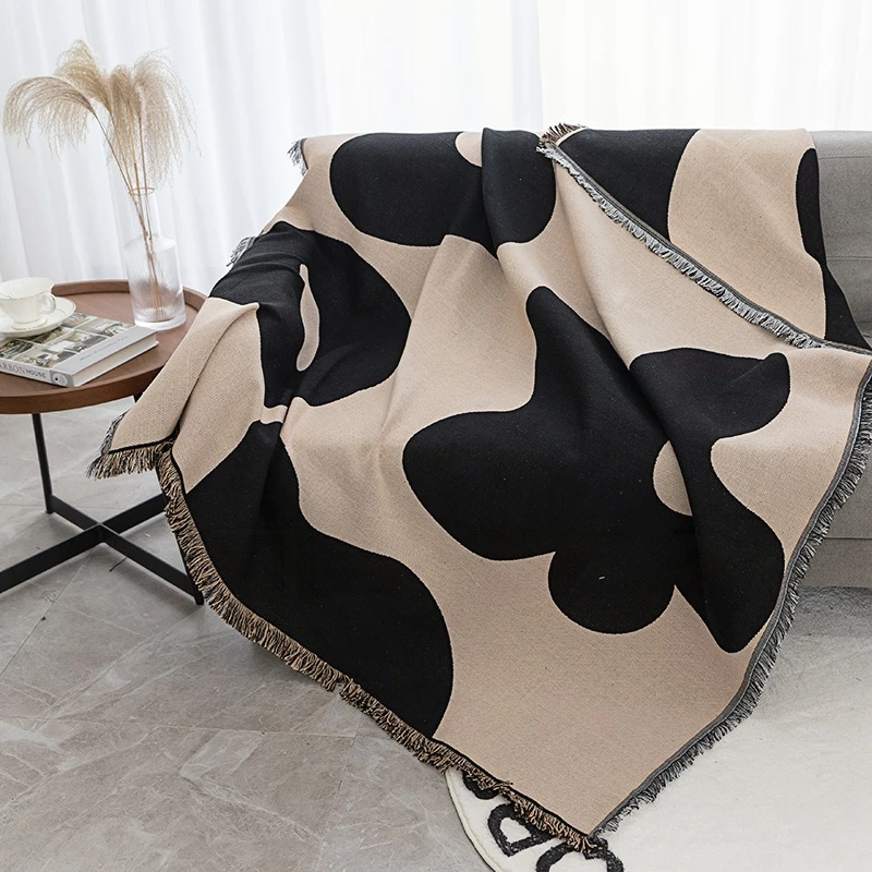 现代双面通用1+2+3人沙发套罩巾 棉线太阳花组合沙发套全包万能套