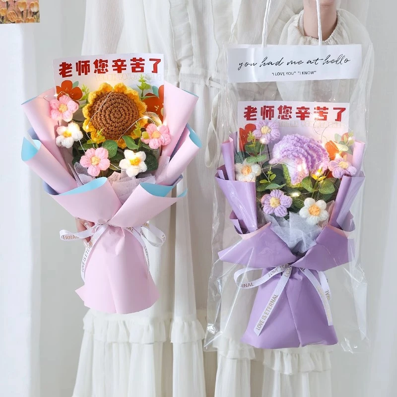 针织手工编织毛线向日葵花束成品毕业感谢师恩难忘手捧花送老师