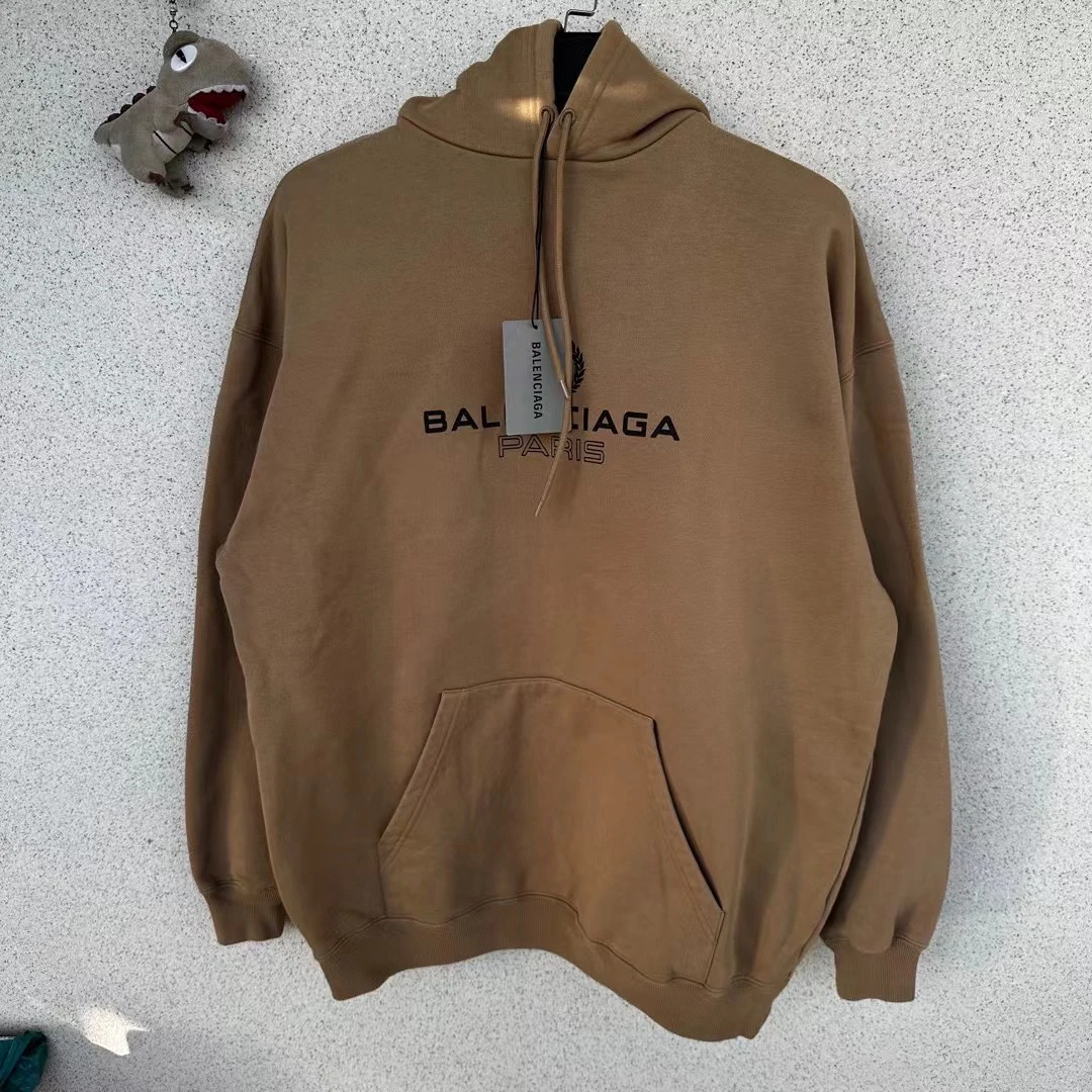 全新未使用 Balenciaga/巴黎世家 卡其色 皇冠锁扣帽衫/m码