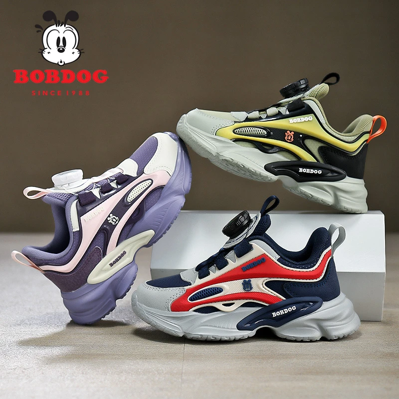 巴布豆2025儿童春季新款防水皮面纽扣中大童软底防滑儿童运动鞋