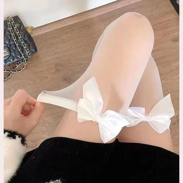 蝴蝶结超薄白色可爱长筒袜透肤过膝薄款丝袜