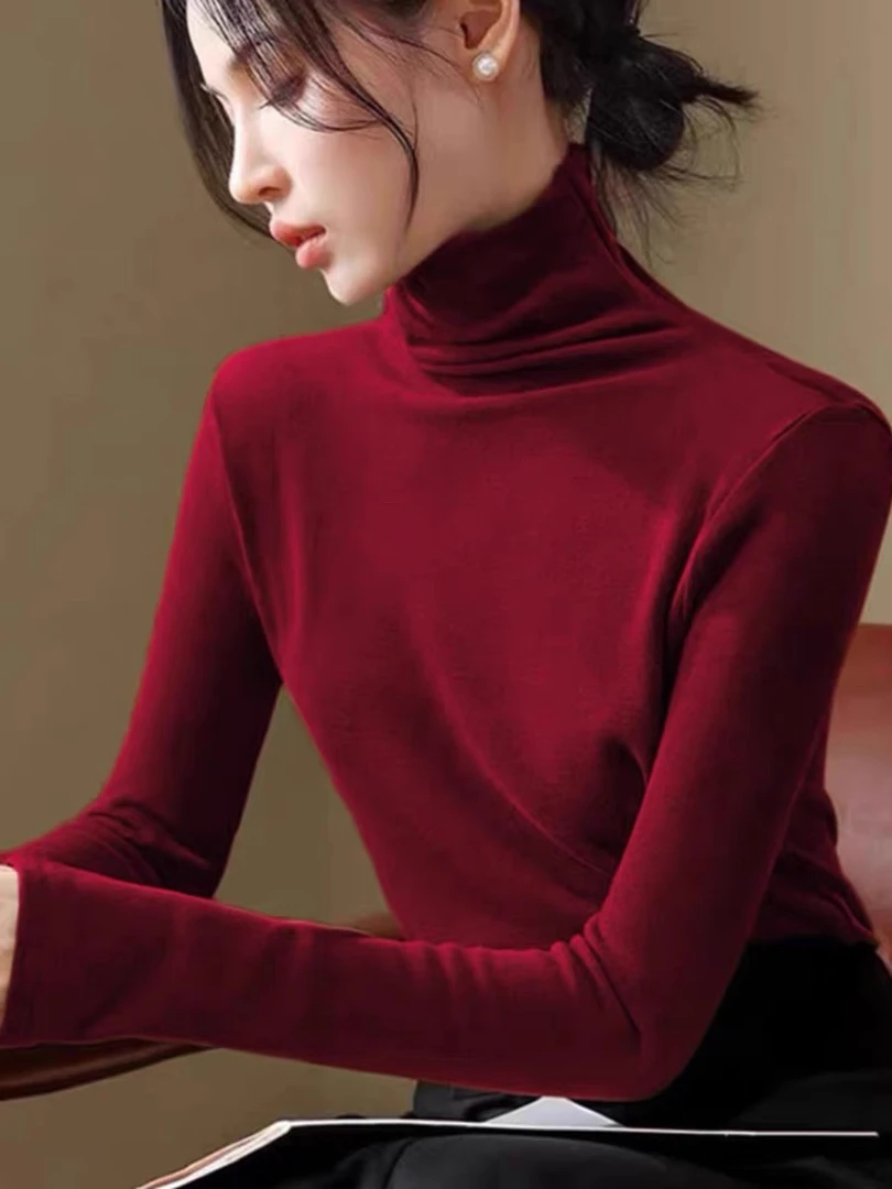 588加厚德绒打底衫女秋冬保暖内衣洋气新款修身高领纯色T恤上衣潮