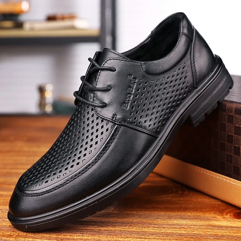 6220渡诺班尼皮鞋男夏季商务系带真皮工作鞋中年透气镂空休闲男鞋