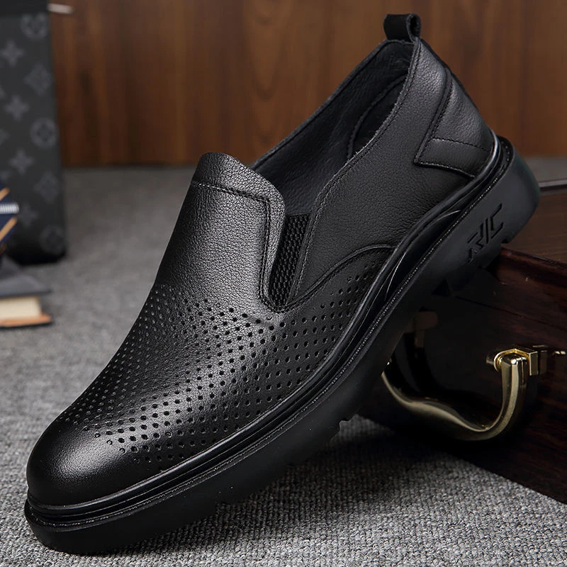 6228渡诺班尼夏季镂空透气男鞋皮凉鞋头层牛皮软底防滑皮鞋男真皮