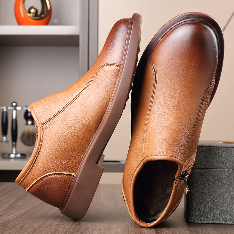 16018渡诺班尼男鞋加绒休闲皮鞋男头层牛皮软底软面中年男士