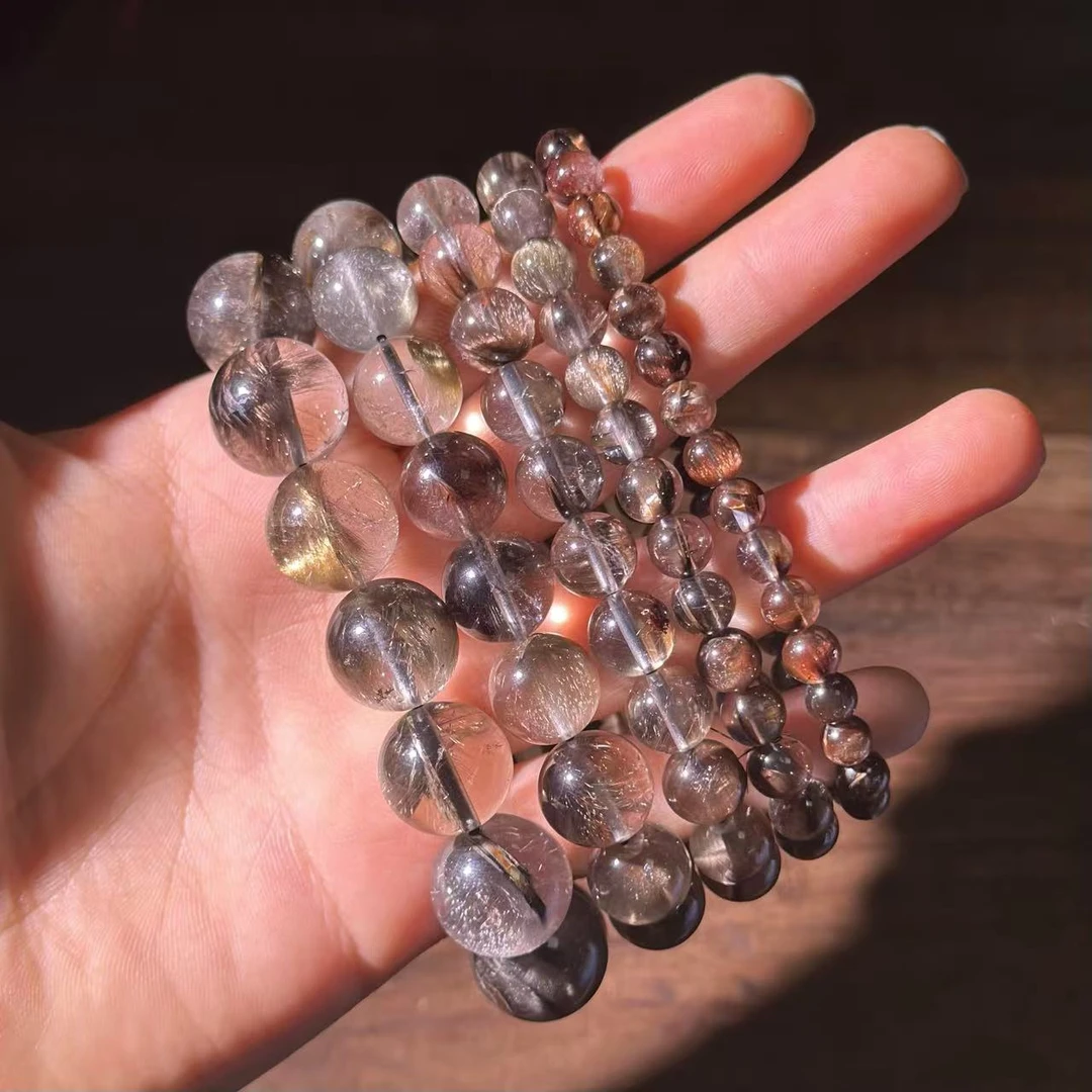 【缪老师严选】YY0187 黑银钛水晶圆珠手链 多样性发其一