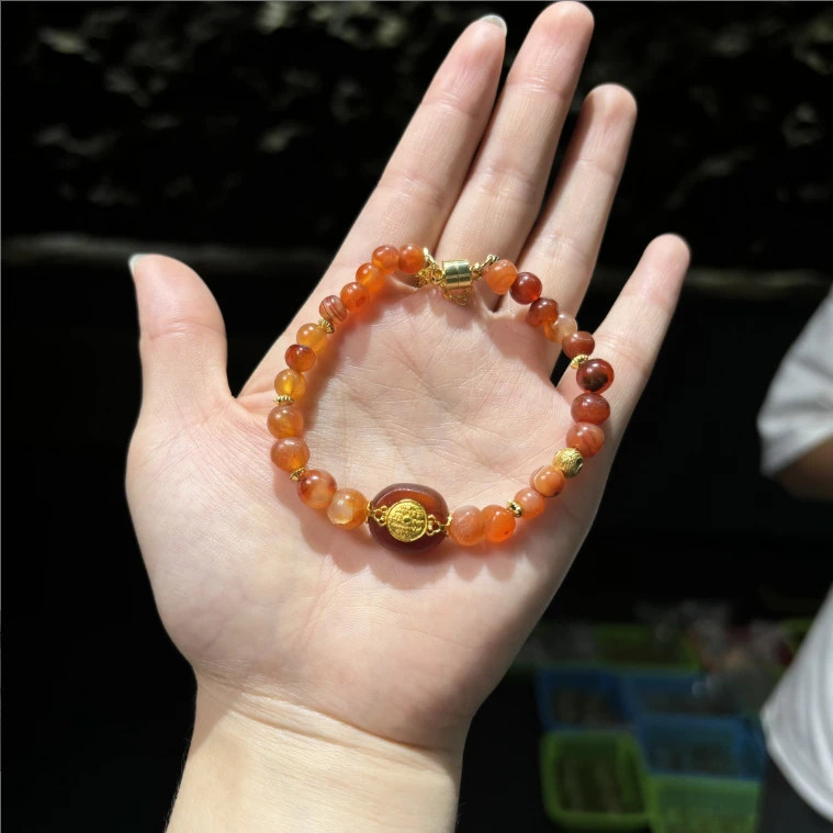 合金琉璃手链 YS8878 【千年古珠老物件】红色圆珠带配饰手链