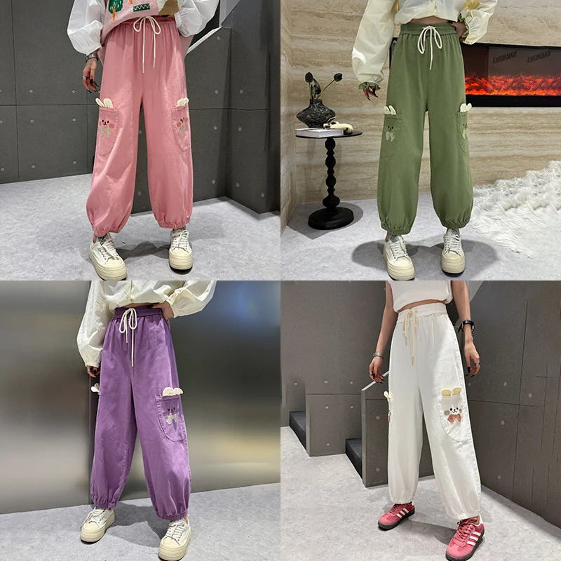 大码女装森系休闲裤宽松240斤胖mm时尚减龄束脚裤秋季2024新款XQ