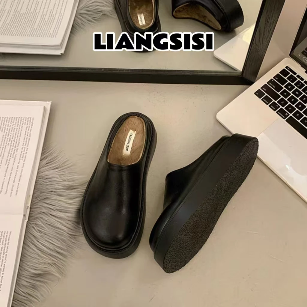 梁思思SHOES【皮面勃肯拖】2024新款秋冬休闲百搭加绒厚底拖鞋-6188