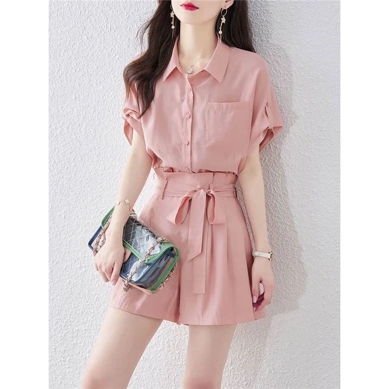 2024年短袖阔腿短裤套装一整套穿搭宽松洋气时尚休闲两件套女夏季