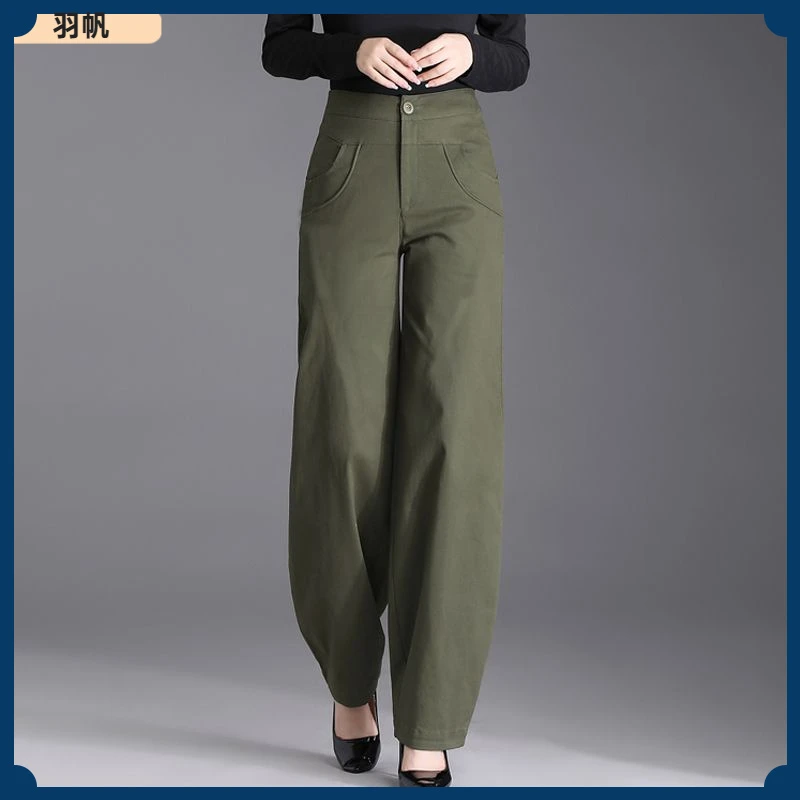 12024秋冬加绒新女裤高腰宽松显瘦大码灯笼裤休闲萝卜裤军绿色I